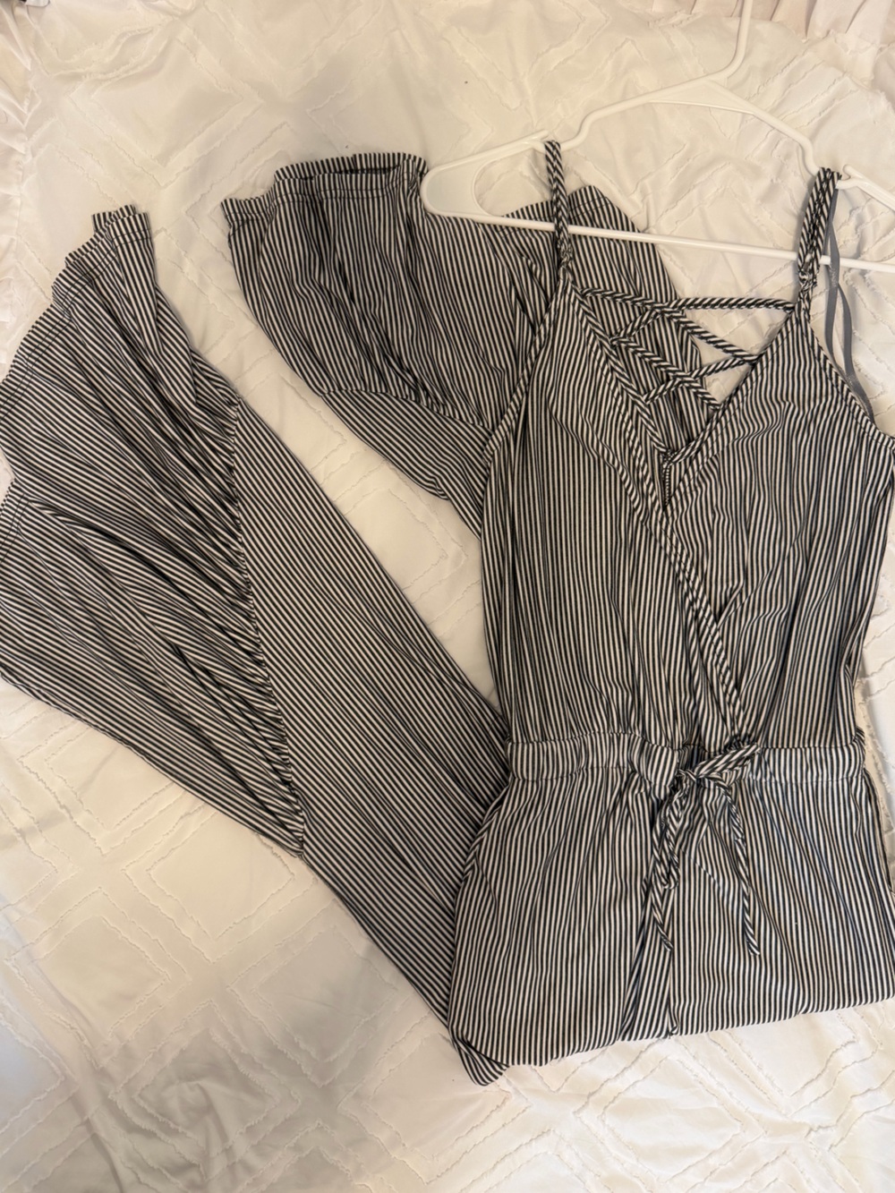 Very J Dark Grey and White Striped Jumpsuit